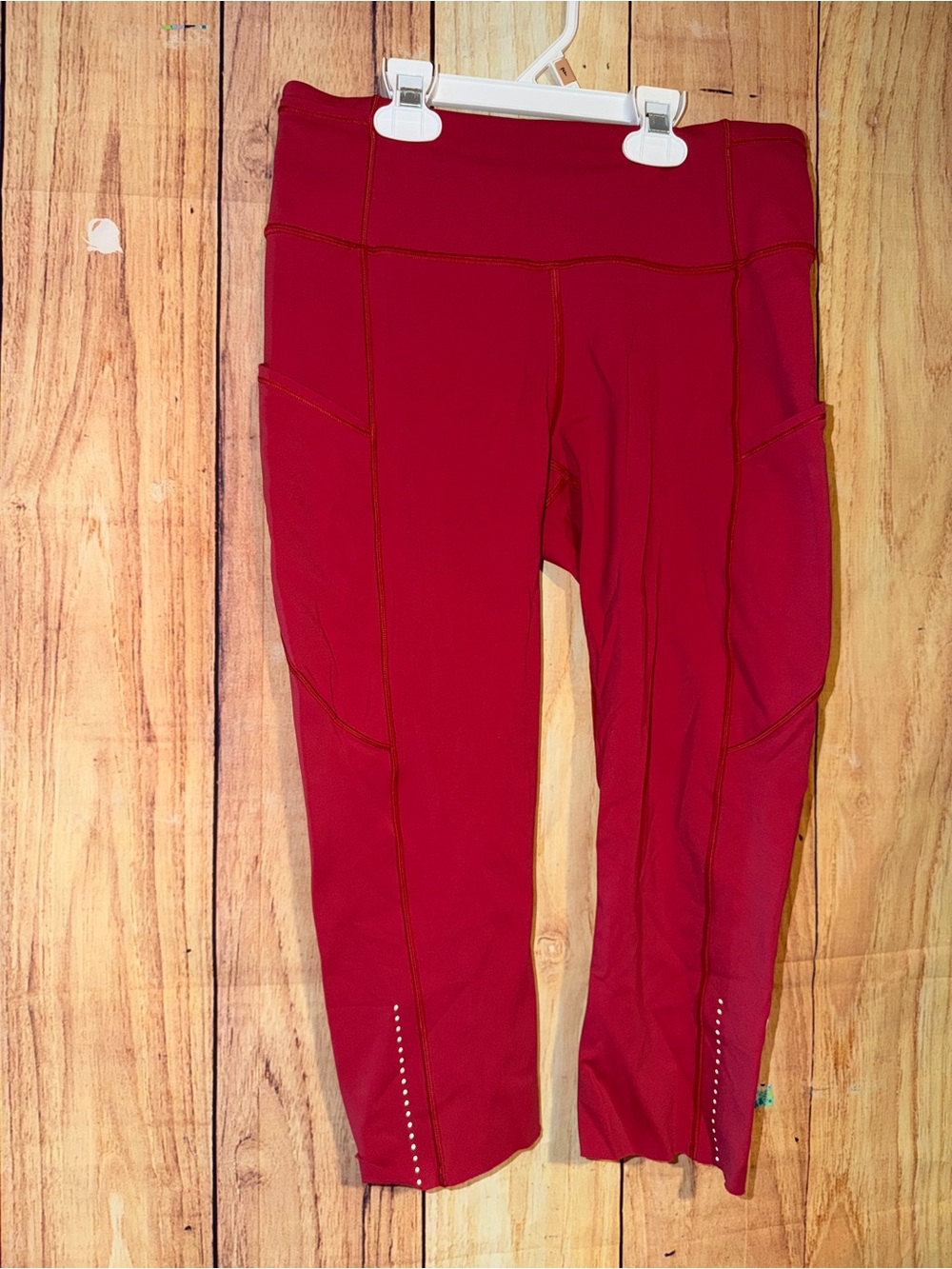 Lululemon Fast and Free High-Rise Running Crop Leggings Side Pockets Red